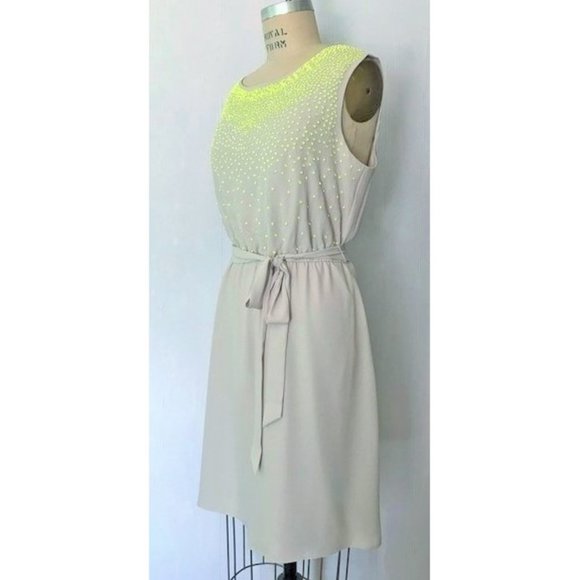 HOST PICK ❤️ LOFT TAUPE NEON YELLOW SEQUIN SLEEVELESSS DRESS DRESS XL PETITE NWT - Picture 6 of 12